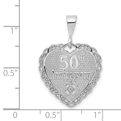 14k White Gold Reversible 50th ANNIVERSARY / OUR LOVE GROWS STRONGER EVERY YEAR Charm