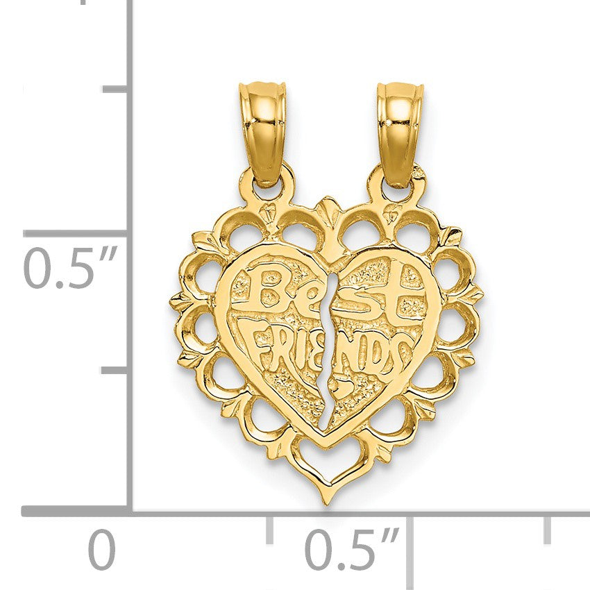 14k Polished BEST FRIEND/FRIENDS FOREVER 2-Piece Break-Apart Heart Charm