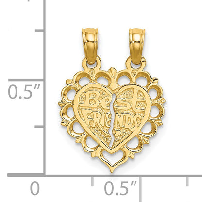 14k Polished BEST FRIEND/FRIENDS FOREVER 2-Piece Break-Apart Heart Charm