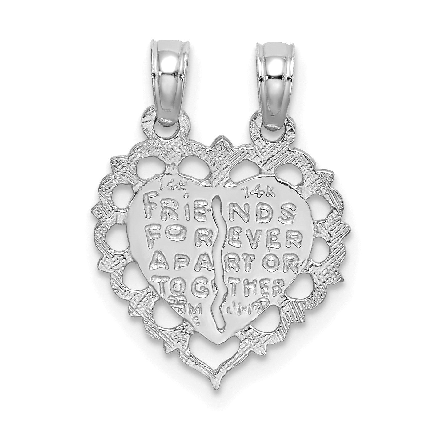 14k White Gold BEST FRIEND/FRIENDS FOREVER 2-Piece Break-Apart Heart Charm