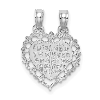 14k White Gold BEST FRIEND/FRIENDS FOREVER 2-Piece Break-Apart Heart Charm