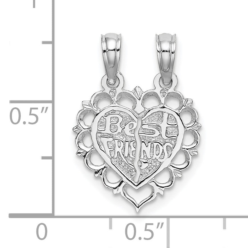 14k White Gold BEST FRIEND/FRIENDS FOREVER 2-Piece Break-Apart Heart Charm