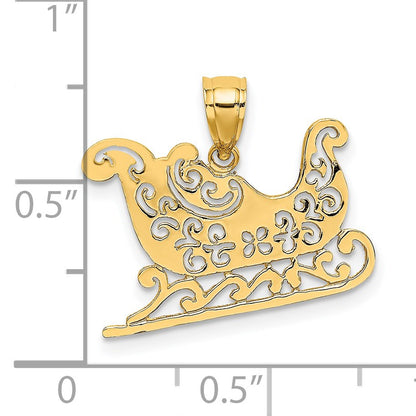 14k Polished Filigree Sleigh Charm
