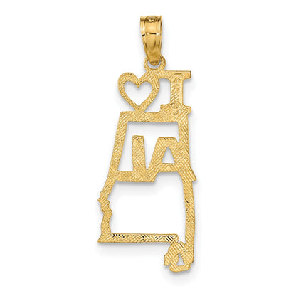 14k Solid I HEART AL Alabama State Pendant