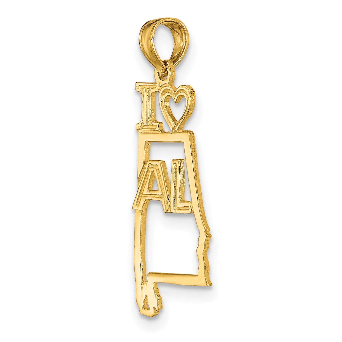 14k Solid I HEART AL Alabama State Pendant