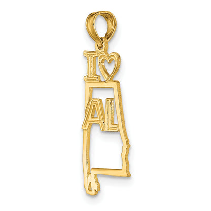 14k Solid I HEART AL Alabama State Pendant