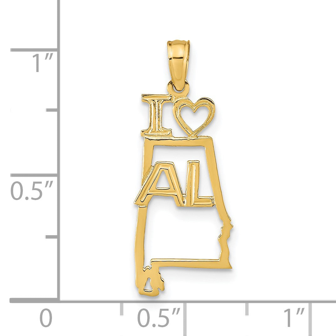 14k Solid I HEART AL Alabama State Pendant