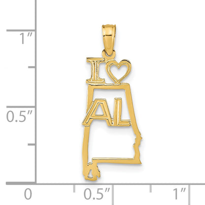 14k Solid I HEART AL Alabama State Pendant