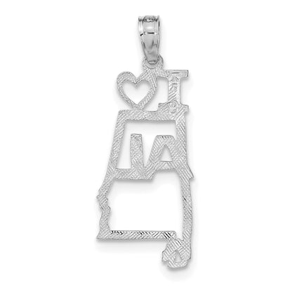 14K White Gold Solid I HEART AL Alabama State Pendant
