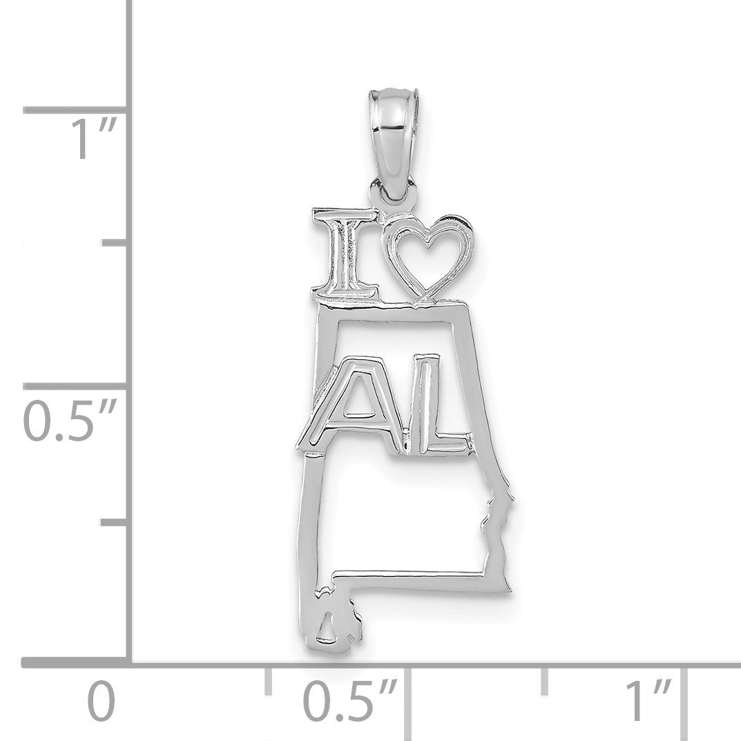 14K White Gold Solid I HEART AL Alabama State Pendant