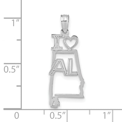 14K White Gold Solid I HEART AL Alabama State Pendant