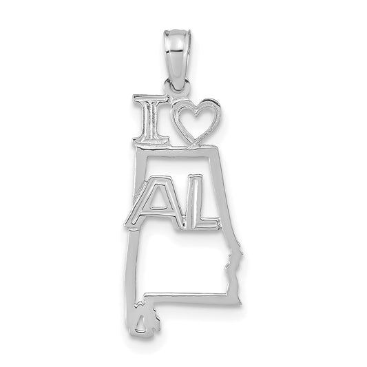 14K White Gold Solid Alabama State Pendant