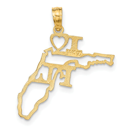 14k Solid I HEART FL Florida State Pendant