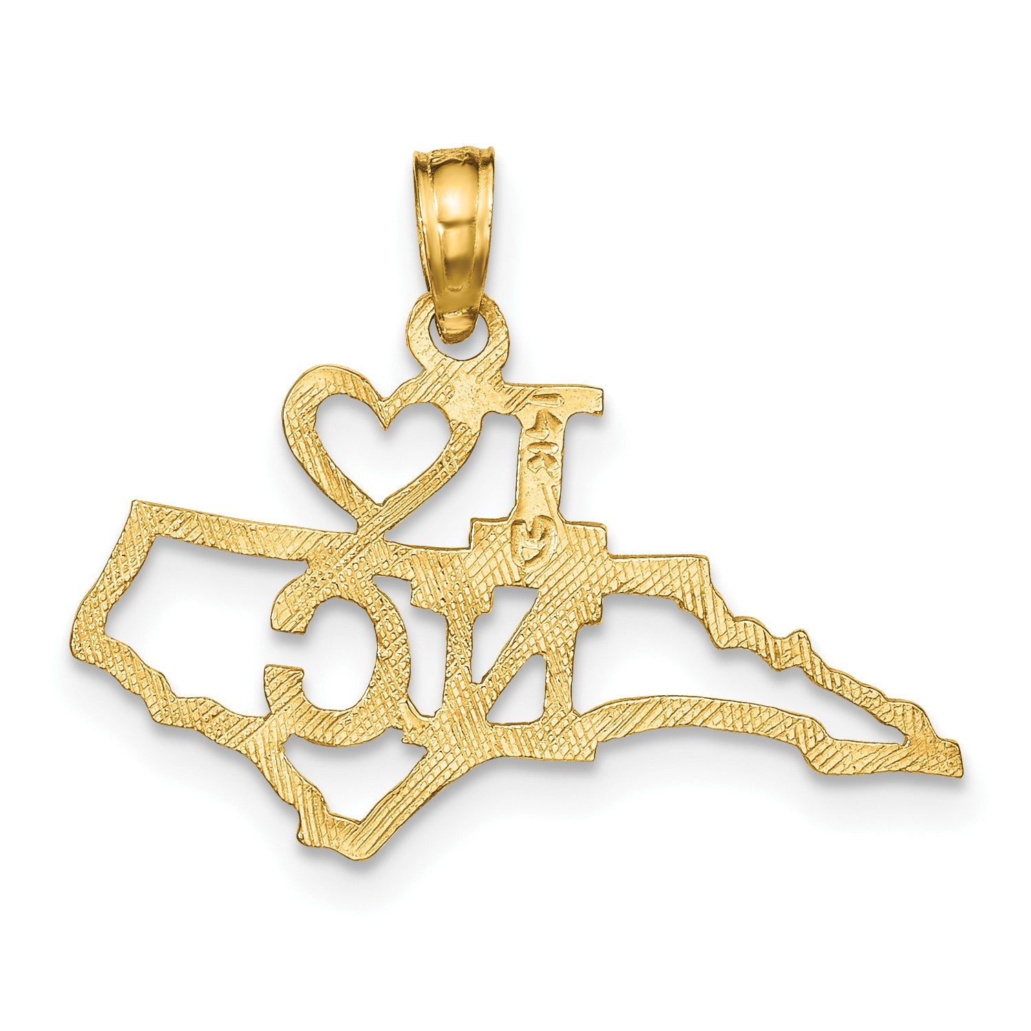 14k Solid I HEART NC North Carolina State Pendant