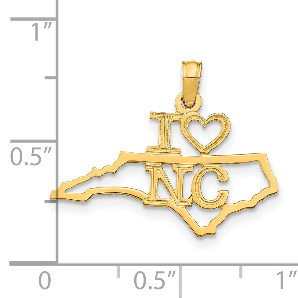 14k Solid I HEART NC North Carolina State Pendant