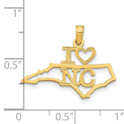 14k Solid I HEART NC North Carolina State Pendant