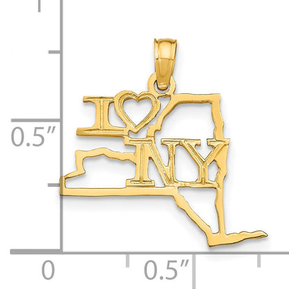 14k Solid I HEART NY New York State Pendant
