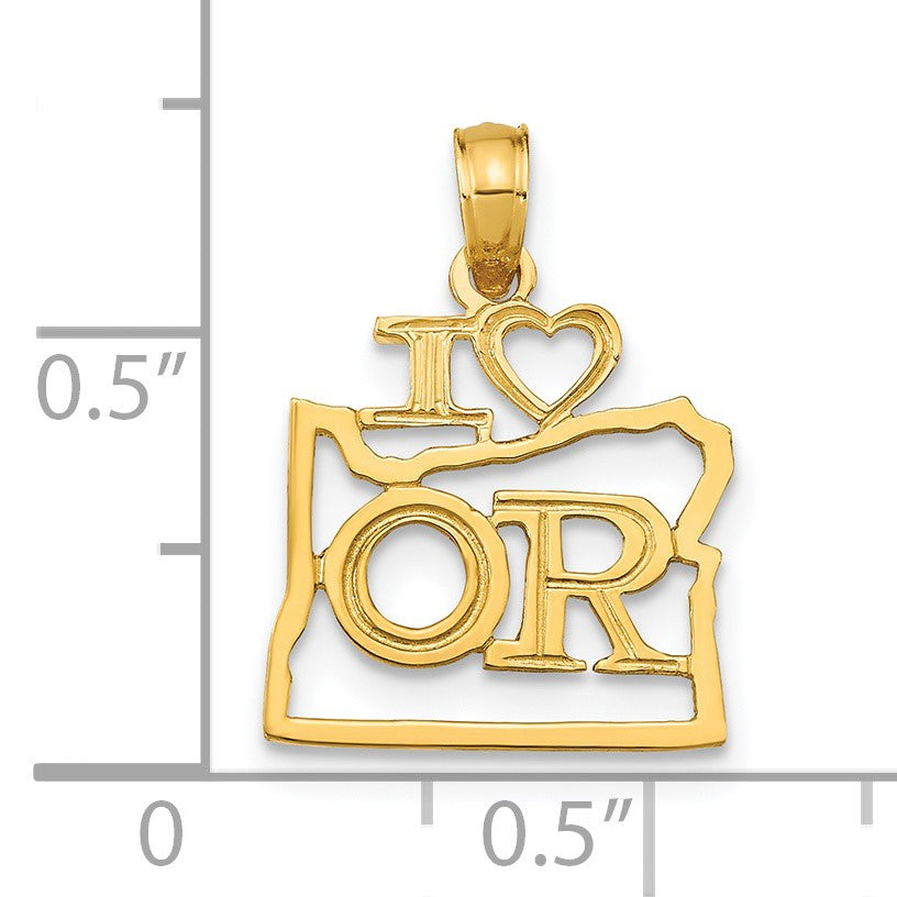 14k Solid I HEART OR Oregon State Pendant