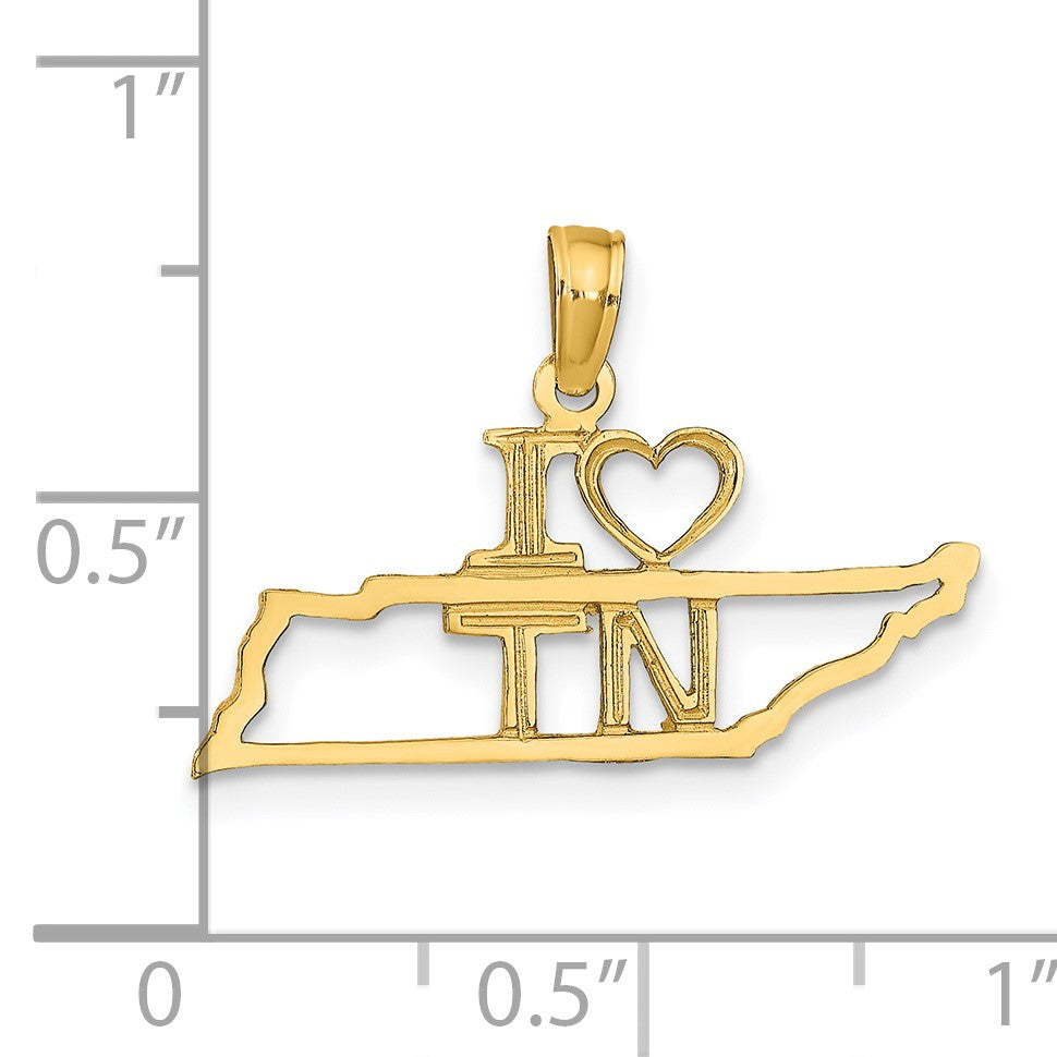 14k Solid I HEART TN Tennessee State Pendant