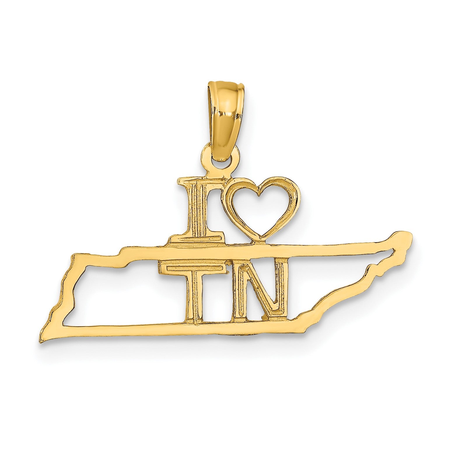 14k Solid I HEART TN Tennessee State Pendant