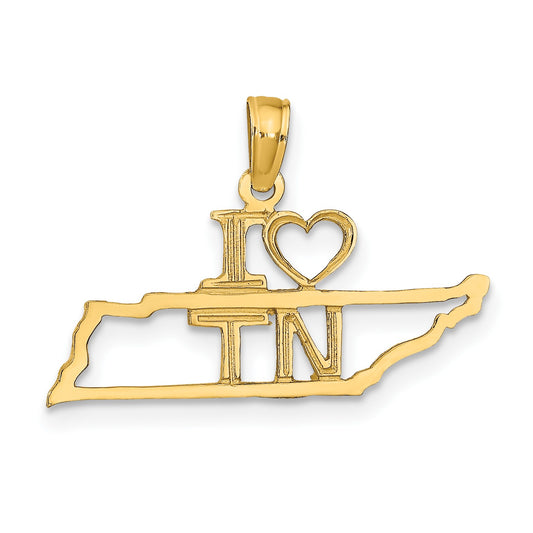 14k Solid I HEART TN Tennessee State Pendant