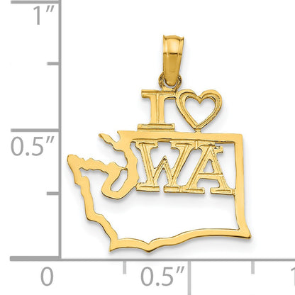 14k Solid I HEART WA Washington State Pendant