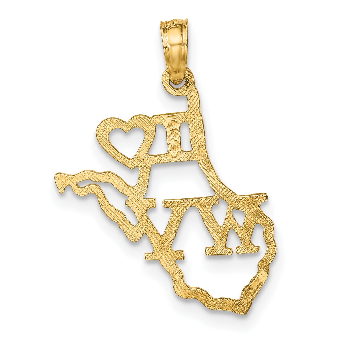 14k Solid I HEART WV West Virginia State Pendant