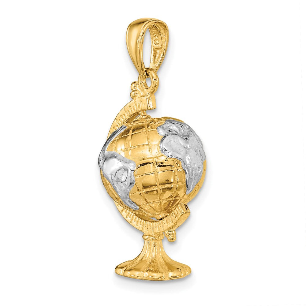 14K w/Rhodium 3-D Moveable Globe Pendant