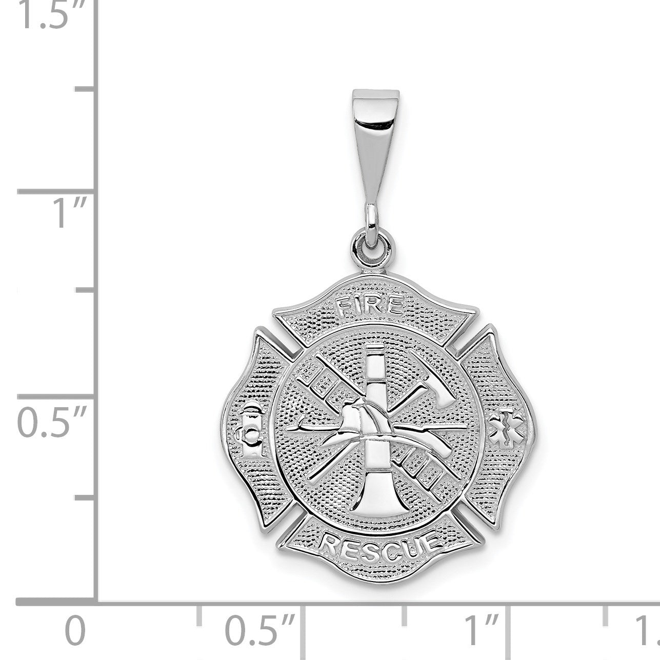 14k White Gold FIRE RESCUE Badge Pendant