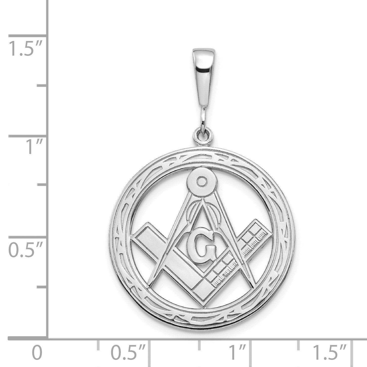 14k White Gold Polished and Textured Large Masonic Symbol Pendant