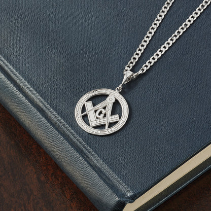 14k White Gold Polished and Textured Large Masonic Symbol Pendant