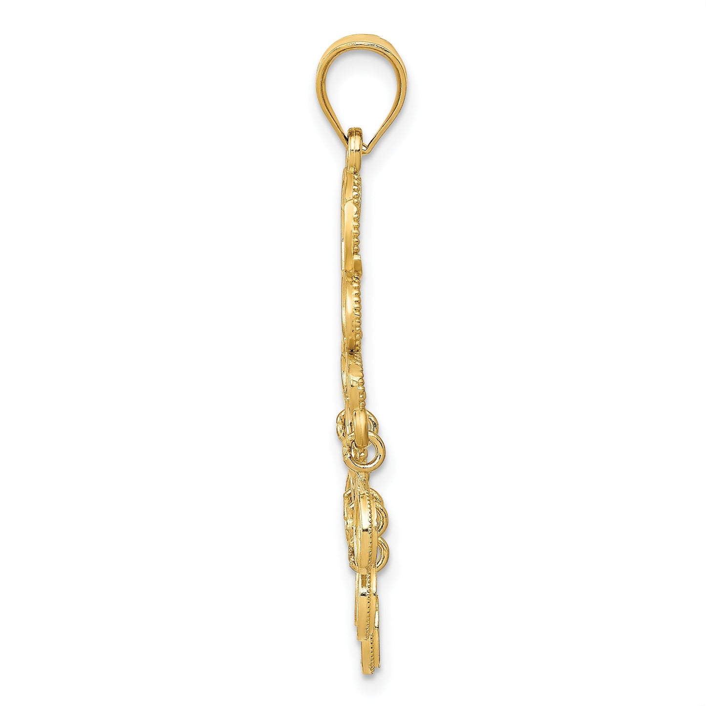 14k Polished Diamond-cut Chandelier Pendant