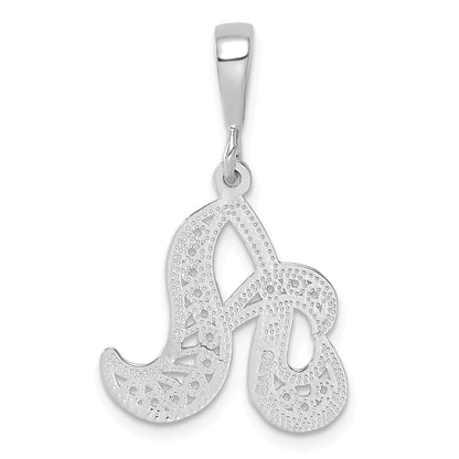 14KW White Gold Solid Polished Script Filigree Letter A Initial Pendant