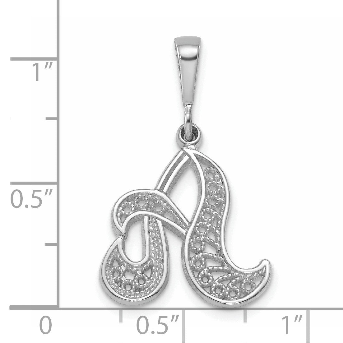 14KW White Gold Solid Polished Script Filigree Letter A Initial Pendant