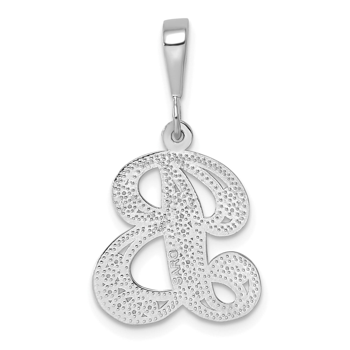 14KW White Gold Solid Polished Script Filigree Letter B Initial Pendant