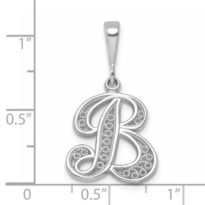 14KW White Gold Solid Polished Script Filigree Letter B Initial Pendant