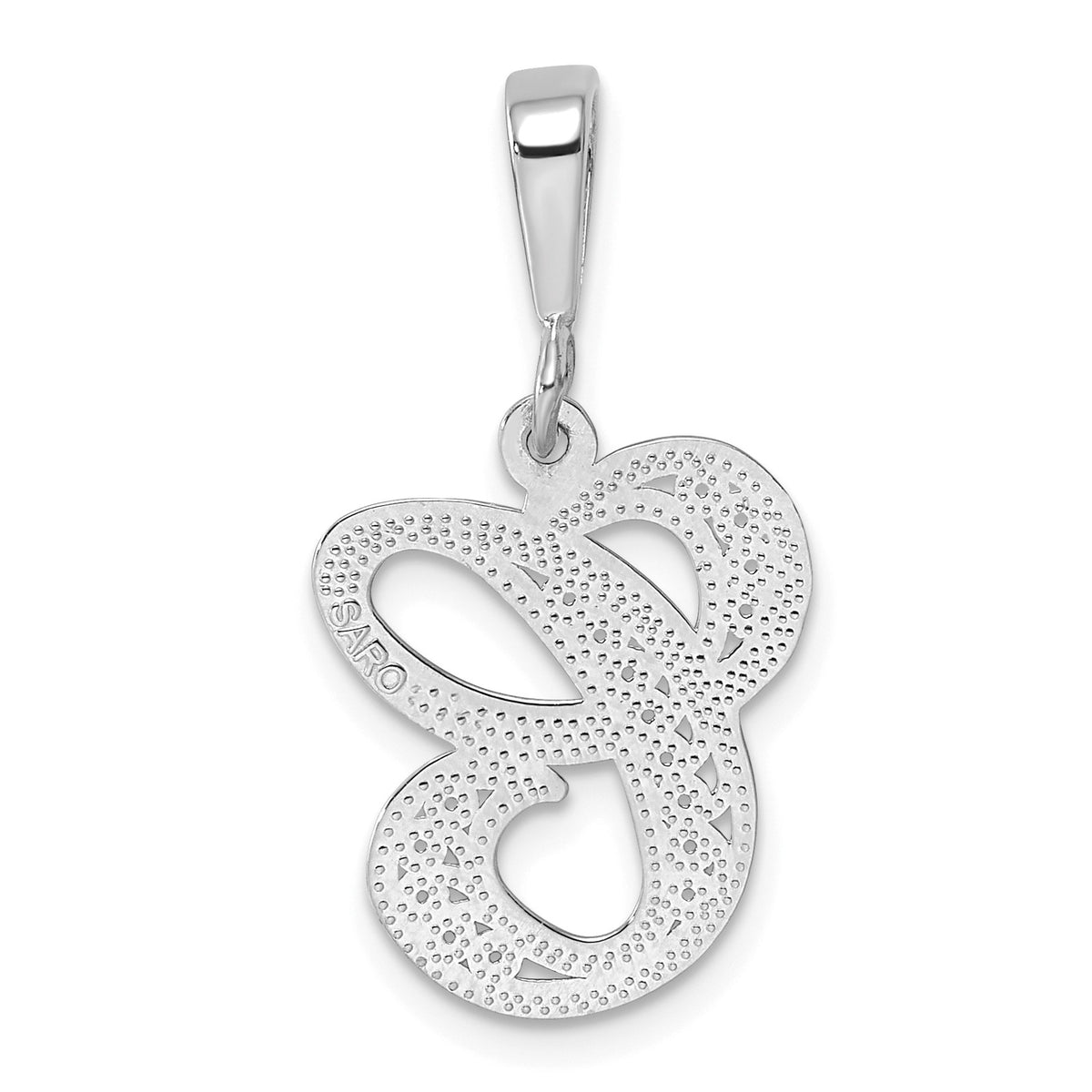 14KW White Gold Solid Polished Script Filigree Letter C Initial Pendant