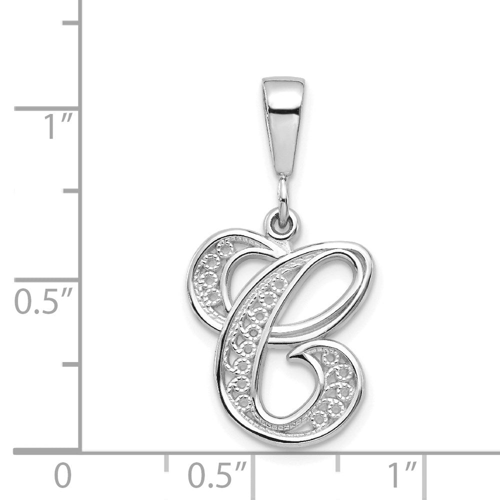 14KW White Gold Solid Polished Script Filigree Letter C Initial Pendant