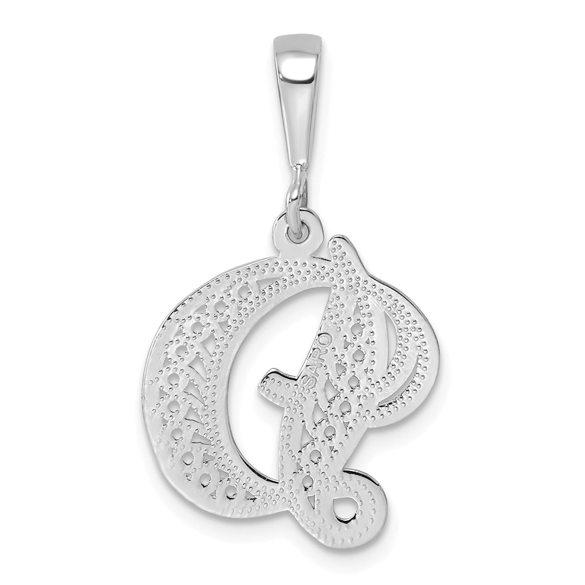 14KW White Gold Solid Polished Script Filigree Letter D Initial Pendant