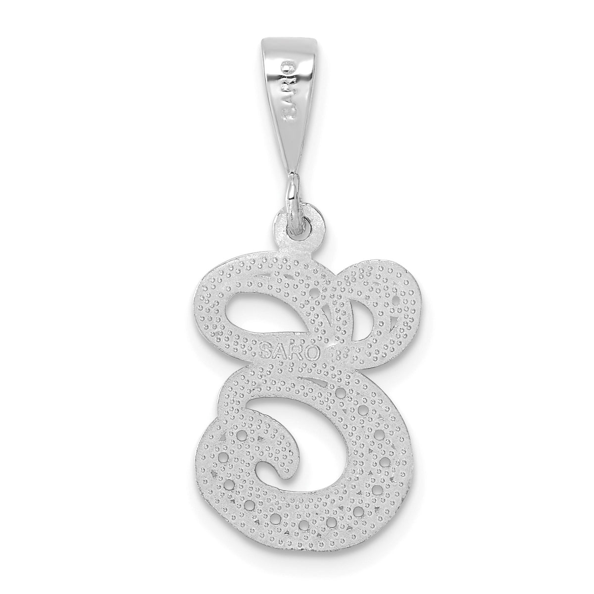 14KW White Gold Solid Polished Script Filigree Letter E Initial Pendant
