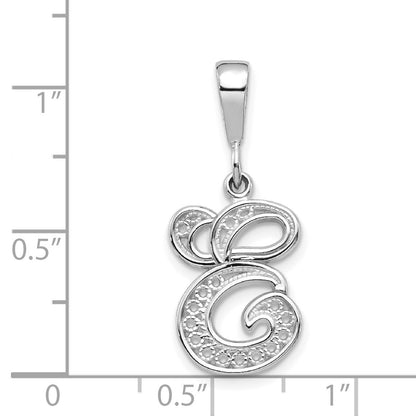 14KW White Gold Solid Polished Script Filigree Letter E Initial Pendant
