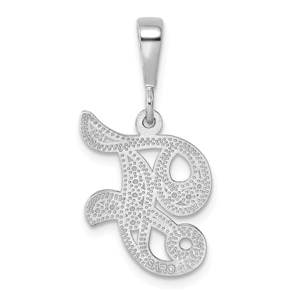 14KW White Gold Solid Polished Script Filigree Letter F Initial Pendant