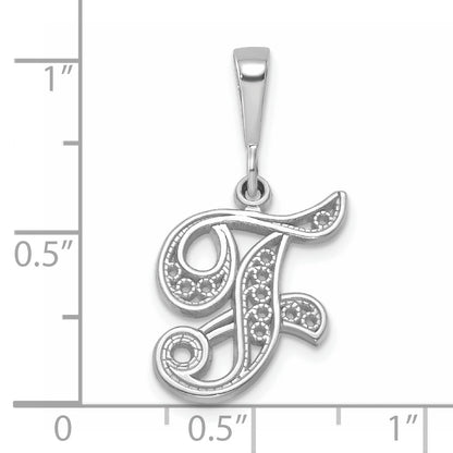 14KW White Gold Solid Polished Script Filigree Letter F Initial Pendant