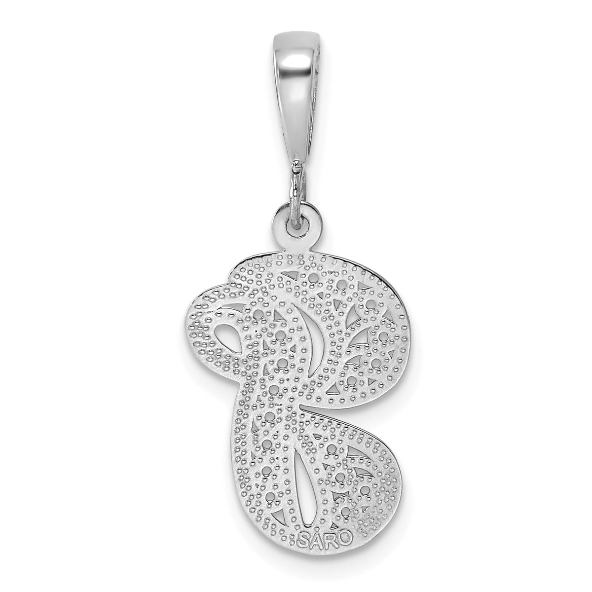 14KW White Gold Solid Polished Script Filigree Letter G Initial Pendant