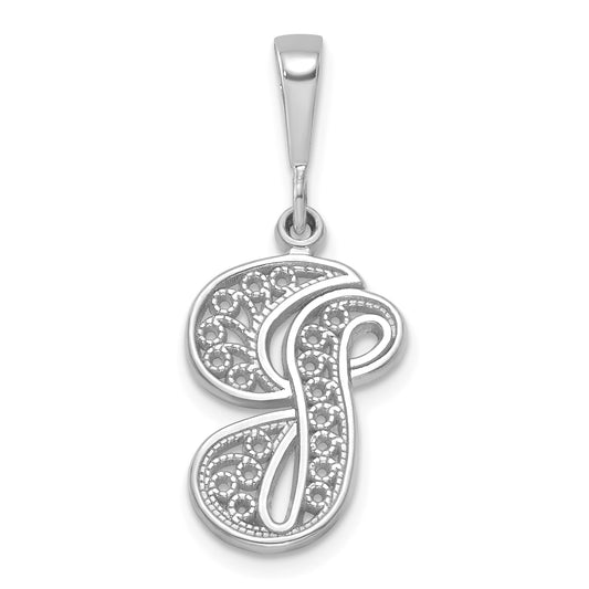14KW White Gold Solid Polished Script Filigree Letter G Initial Pendant