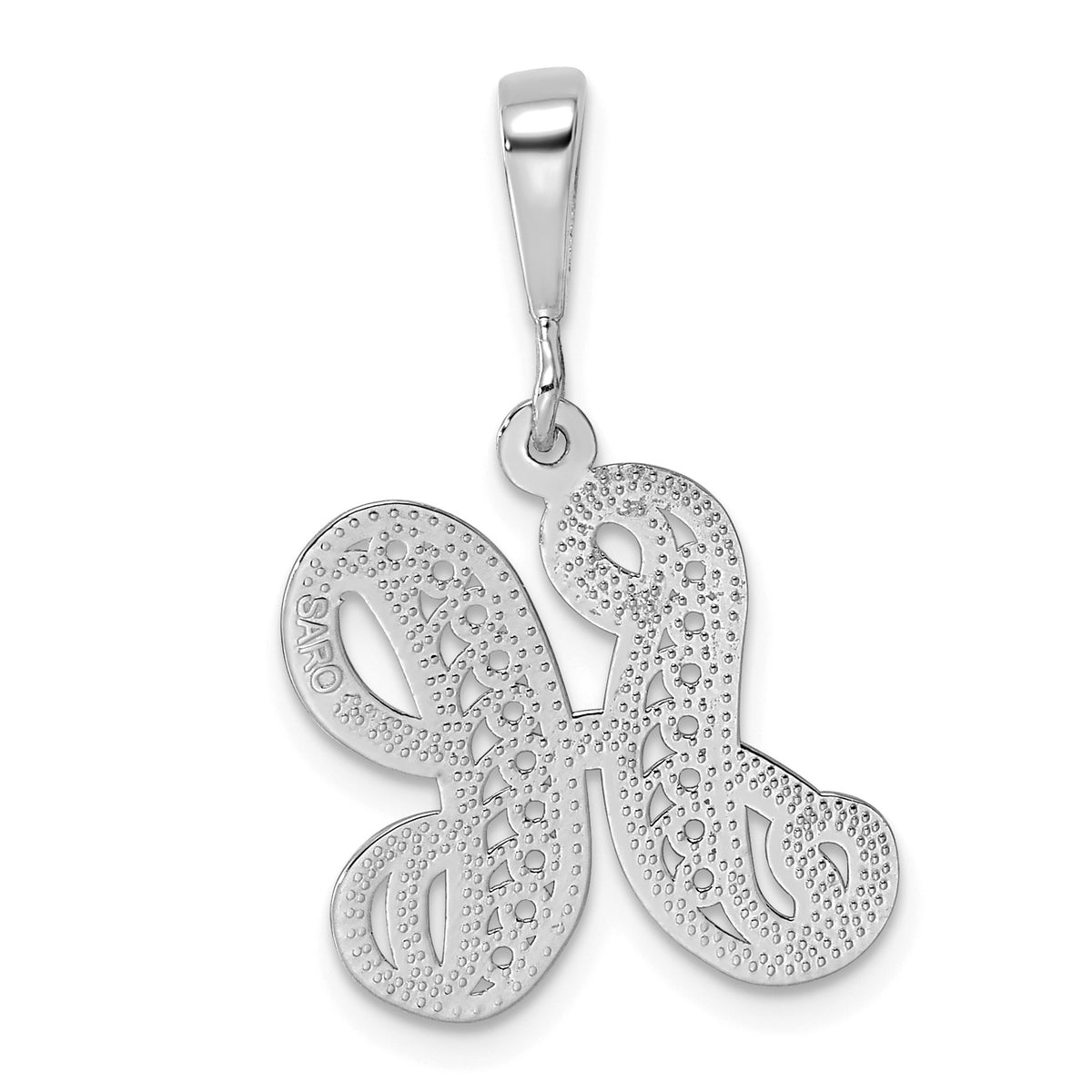14KW White Gold Solid Polished Script Filigree Letter H Initial Pendant