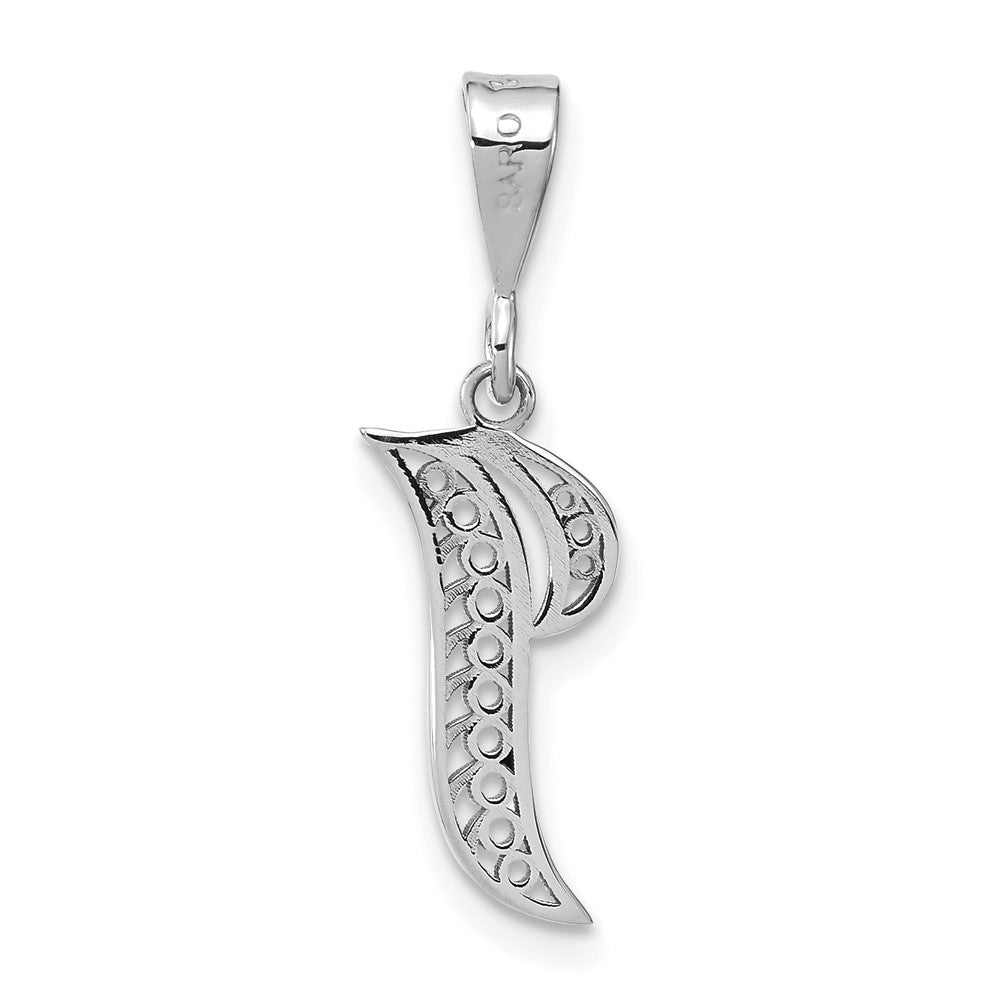 14KW White Gold Solid Polished Script Filigree Letter I Initial Pendant