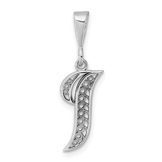 14KW White Gold Solid Polished Script Filigree Letter I Initial Pendant