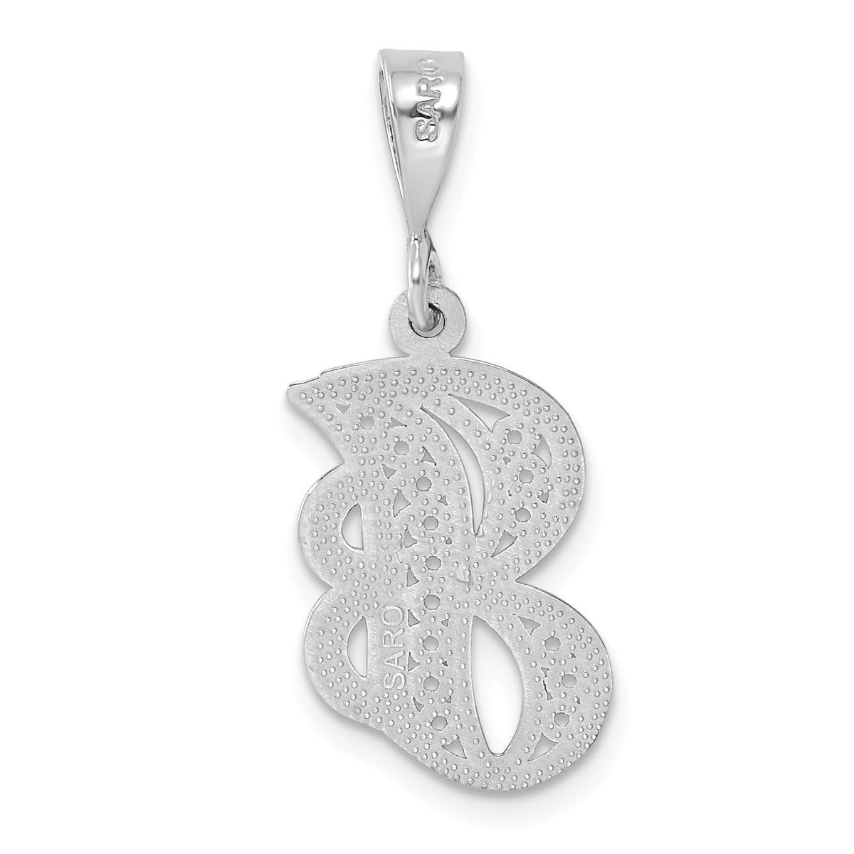 14KW White Gold Solid Polished Script Filigree Letter J Initial Pendant
