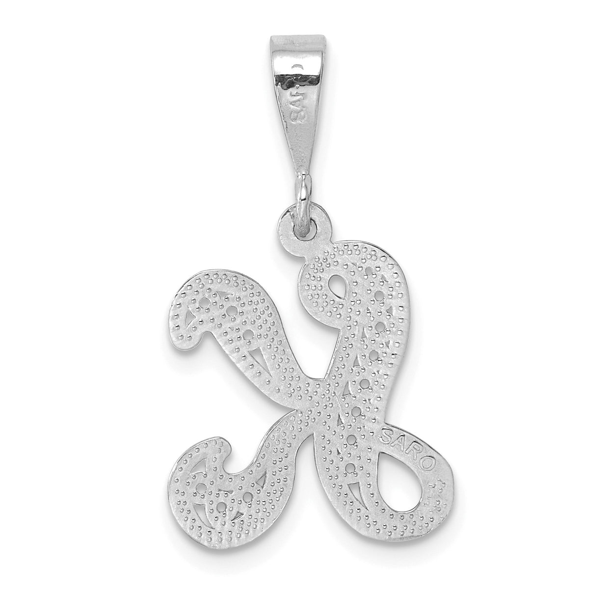 14KW White Gold Solid Polished Script Filigree Letter K Initial Pendant